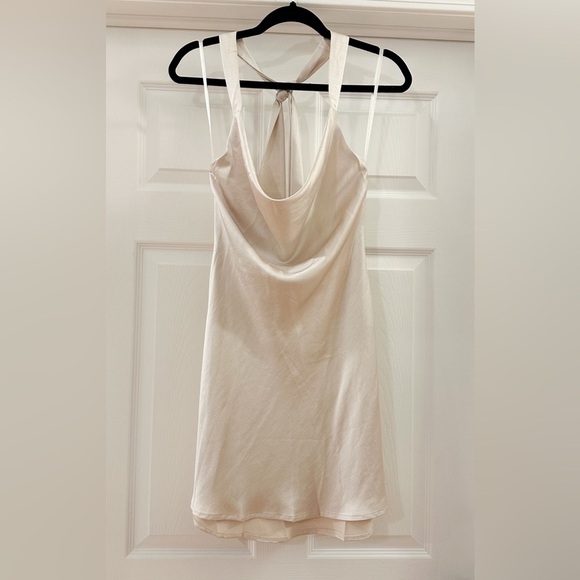 Hello Molly PROUD FRIEND DRESS Satin Cowl Neck tie neck Open Back Champagne sz M - Picture 7 of 11